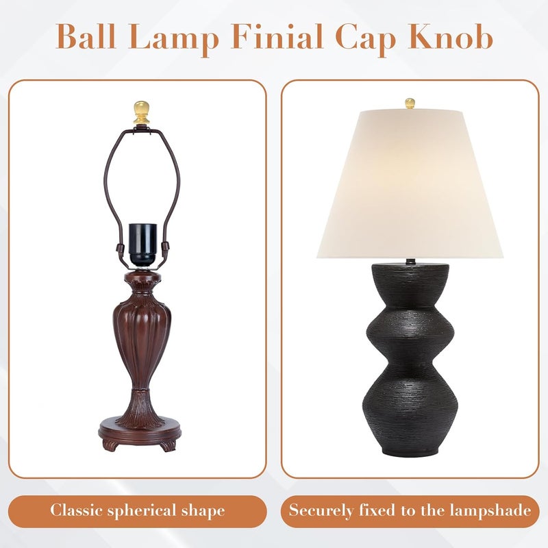 MARRTEUM 2 Pcs Ball Lamp Finial Cap Knob, 1/4-27 Inch Threaded Solid Lamp Shade Head Top Screw Finial Caps Nut Decoration for Lamp Shade, Table or Floor Lamps (Gold) - Image 3